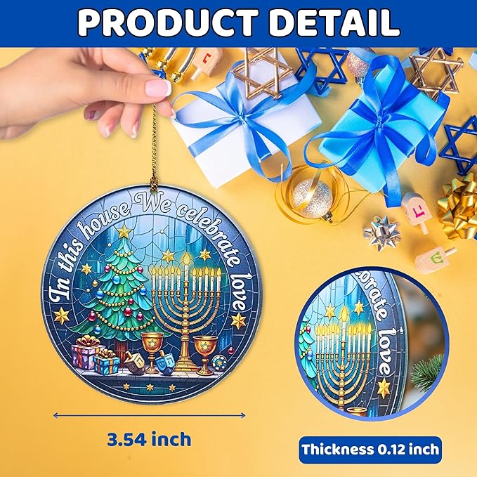 Hanukkah Ornaments Gifts – Star of David Ornament with Acrylic Stained Glass Effect – Hanukkah Christmas Ornament, Christmas Hanukkah Acrylic Ornament for Tree, Home & Judaica Holiday Decor