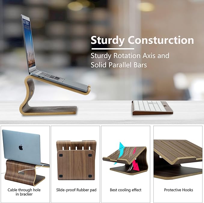 SAMDI Wood Laptop Stand for Desk,Laptop Holder Stand,Wooden Cooling Computer Holder,Suitable for Most laptops Heat Dissipation Shelf (Walnut)