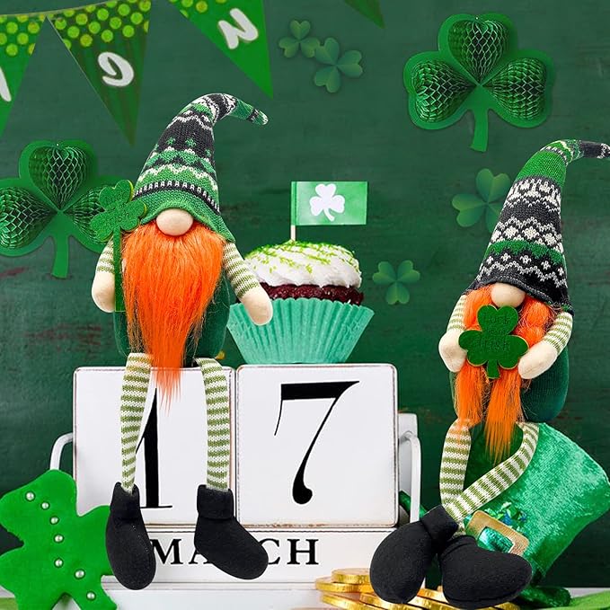 St Patrick's Day Decorations - Leprechaun Doll, Irish Plush Gnomes for Home - Green Ornament Table Centerpiece - Irish Gifts