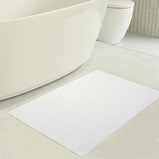 American Soft Linen Bath Rug, 17 in 24 in 100% Cotton Bath Mats Rugs for Bathroom, Slip Reducer Washable Shaggy Form Area Rugs, White Bath Rug