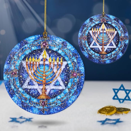 Spiritual Gifts – Star of David Decor Acrylic Stained Glass Effect – Hanukkah Menorah Ornament, Jewish Christmas Hanukkah Acrylic Ornament for Tree, Judaica Holiday Decor (Star ver 1)