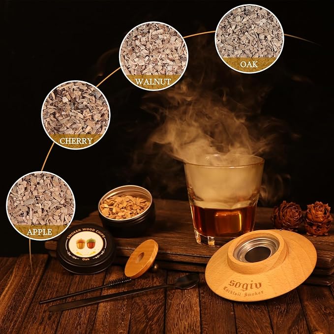 Whiskey Smoker Kit, Cocktail Smoker Kit with Torch,Old Fashioned Bourbon Smoker Kit, 4 Flavors Wood Chips Cocktail Drink Smoker Infuser Kit, Bourbon Whiskey Gifts for Men, Dad (No Butane)