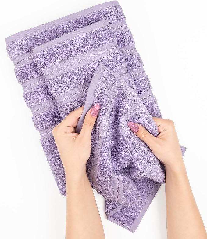 American Soft Linen Luxury 6 Piece Towel Set, 2 Bath Towels 2 Hand Towel 2 Washcloths, 600 GSM 100% Cotton Turkish Towels for Bathroom, Lilac Towel Sets