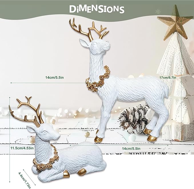 2pcs Pine Nut Reindeer Christmas Decorations, Deer Figurines Home Decor, Elk Figurine, Holiday Home Décor Accents for Xmas Office Living Room & Bedroom Decorations (Pine Nut Medium, White)