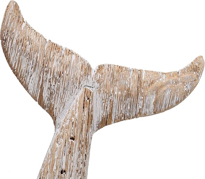 Morning View Whale Tail Decor Tabletop Nautical Decor Wood Whale Sculpture Set of 2 Whale Tail Statue Carved Figurine Coastal Home Beach House Decor Ocean Mediterranean for Shelf Bathroom 13.6 Inch