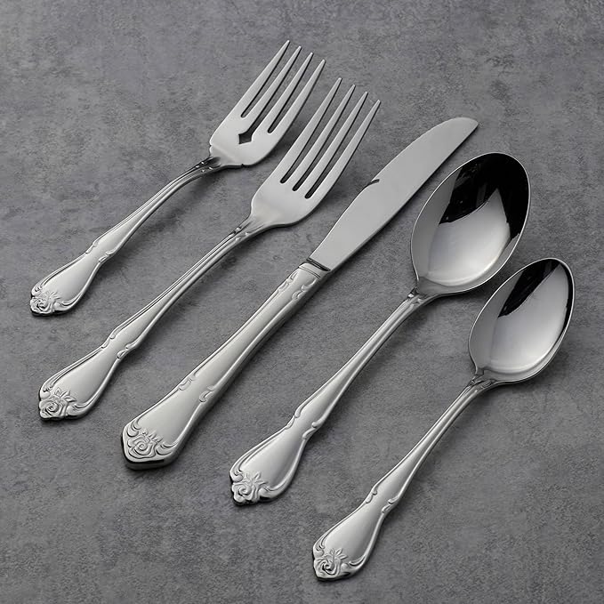 Oneida B552004C True Rose Everyday Flatware Dinner Spoons, Set Of 4, 6.75" L x 1.6" W