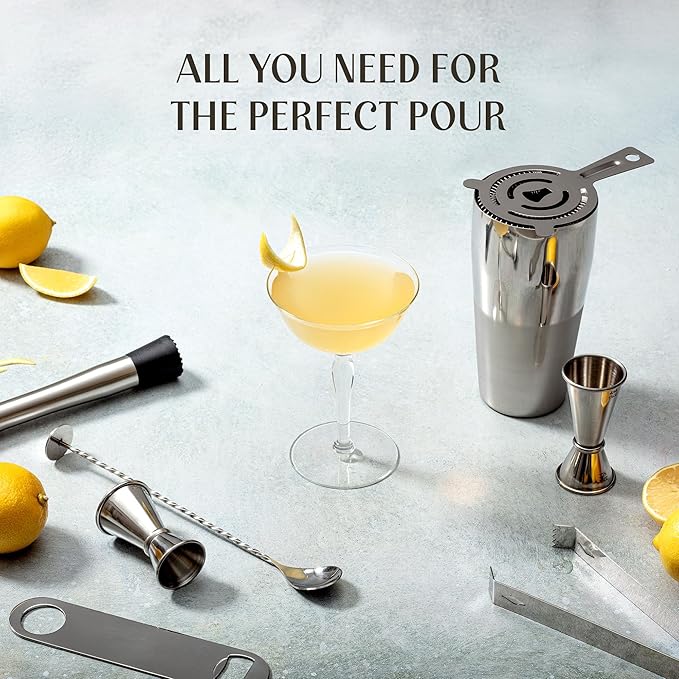 Mixology & Craft Bartender Kit: 14-Piece Cocktail Shaker Set - Bar Tool Set for Home and Professional Bartending - Martini Shaker Set with Drink Mixing Bar Tools - Exclusive Cocktail Recipes Bonus