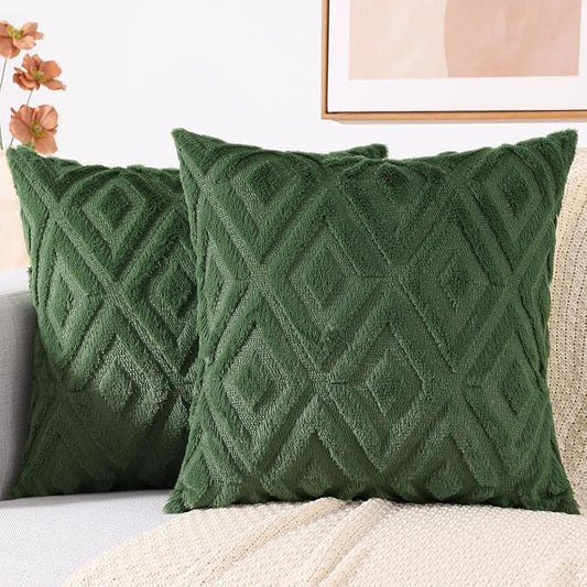 decorUhome Christmas Couch Throw Pillow Covers 18x18 Set of 2, Decorative Soft Plush Faux Wool Neutral Accent Pillow Covers for Bed Sofa Living Room, Forest Elf