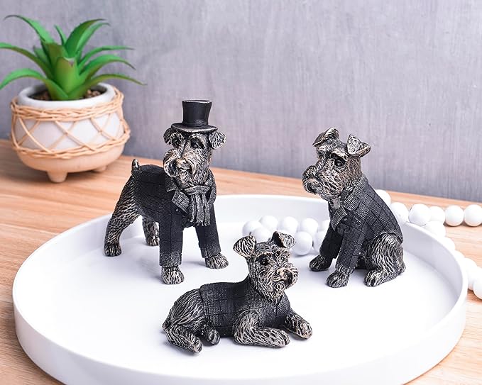Vintage Black Dog Figurines Home Decor,Resin Small Animal Statue Set of 3,Modern Coffee Table Figurine for Living Room Desk Home Bookshelf Shelves Collectible Figurines,Gifts for Mom Women
