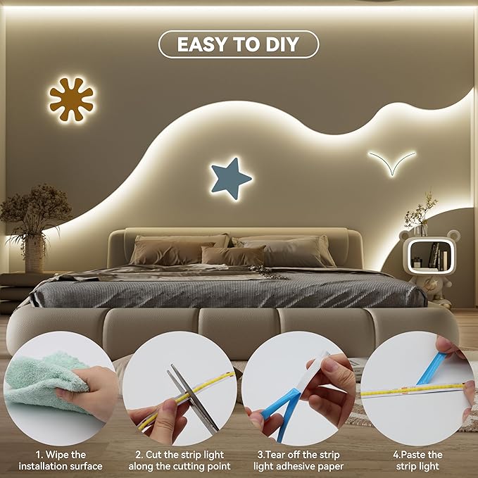 MIWISE COB LED Strip 32.8ft/10m,CRI 90+ Natural White 4000K High Lumen Super Bright Flexible DC24V LED Tape Light,for Cabinet Home Office DIY Lighting Projects(Adapter&Controller NOT Included)
