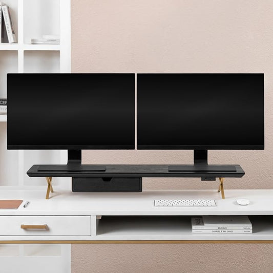 Anji Mountain Monitor Stand - Desktop Organizer & Laptop Riser, Ergonomic Monitor Riser, Space-Saving Monitor Stand for Desk, Durable Construction, Easy Assembly, Ideal for Home & Office,Black
