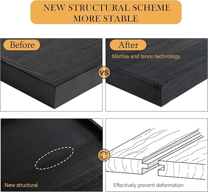 40"x20" Extra Large Long Rectangle Ottoman Table Tray - Black Rustic Wooden Serving Tray for Farmhouse Decorative Oversized Coffee Table Trays Living Room Kitchen Counter Breakfast