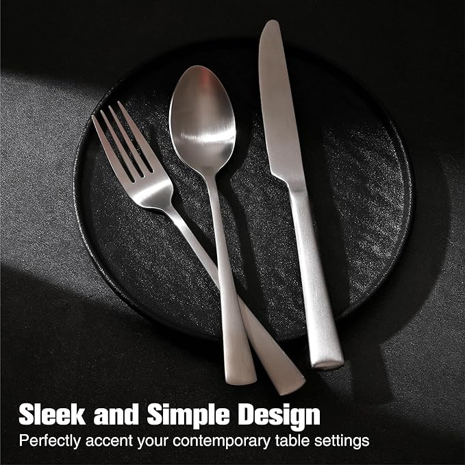 KINGSTONE 30-Piece Silverware Set, 18/10 Stainless Steel Flatware Set for 6, Matte Satin Finish Forged Cutlery Set Dishwasher Safe