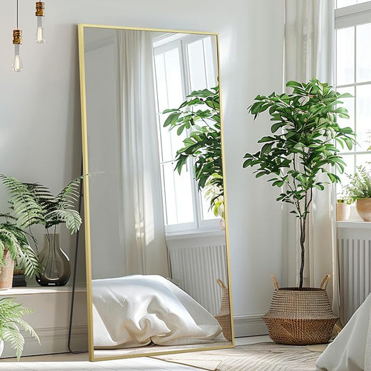 Full Length Mirror, 71"x32" Large Floor Mirror Free Standing, Gold Full Body Mirror for Bedroom Living Room Gym, Shatterproof Tempered Glass