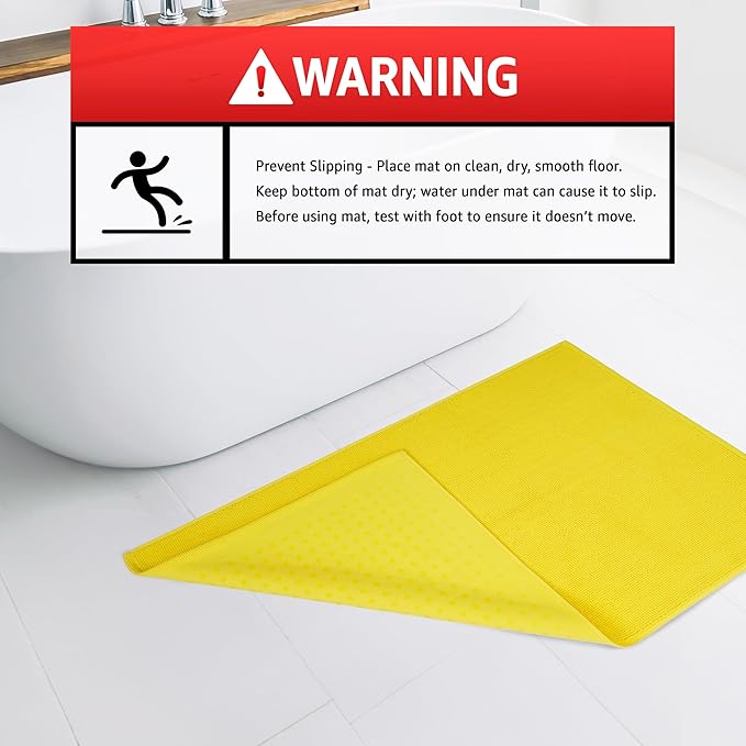 American Soft Linen Bath Rug, 17 in 24 in 100% Cotton Bath Mats Rugs for Bathroom, Slip Reducer Washable Shaggy Form Area Rugs, Yellow Bath Rug