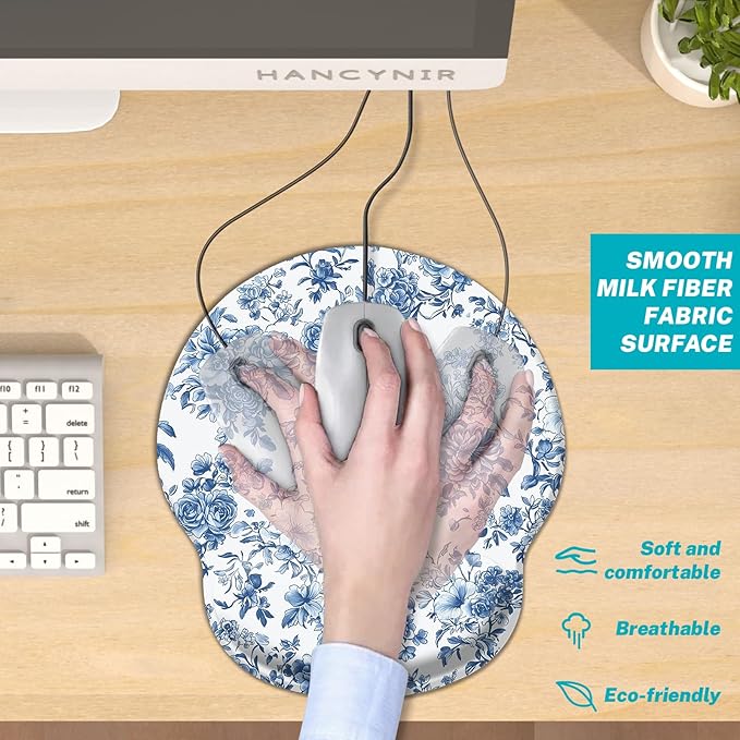 Floral Flower Ergonomic Mouse Pad with Wrist Rest, Gel Mousepad Wrist Support, Computer Gaming Mouse Pad with Pain Relief Non-Slip PU Base for Desk Accessories Office Decor Supplies