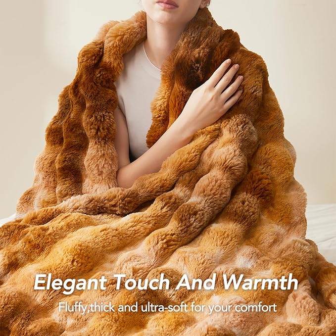 L'AGRATY Faux Fur Throw Blanket: 90" x 90" Luxury Soft Fluffy Thick Rabbit Fur Blankets for Queen Bed Couch - Cozy Plush Bubble Blankets for Home Decor: Warm Flannel Fleece Decorative Blanket