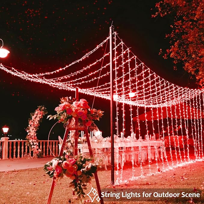 2 Pack Halloween String Lights Battery Operated with Timer, 66FT 200 LED Waterproof Battery Twinkle Lights, 8 Modes Fairy Light for Indoor & Outdoor Party Bedroom Garland Tree Christmas Decor (Red)