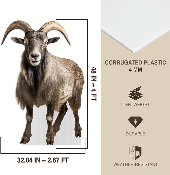 Goat Life Size Standee - 4FT Freestanding Coroplast Cutouts | Farm Animal Standup Photo Booths, Birthday & Halloween Decorations