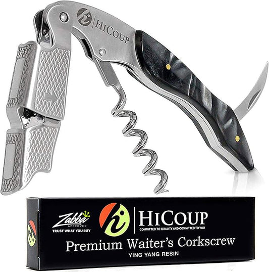 Hicoup Wine Opener - Professional Corkscrews for Wine Bottles w/Foil Cutter and Cap Remover - Manual Wine Key for Servers, Waiters, Bartenders and Home Use - Ying Yang