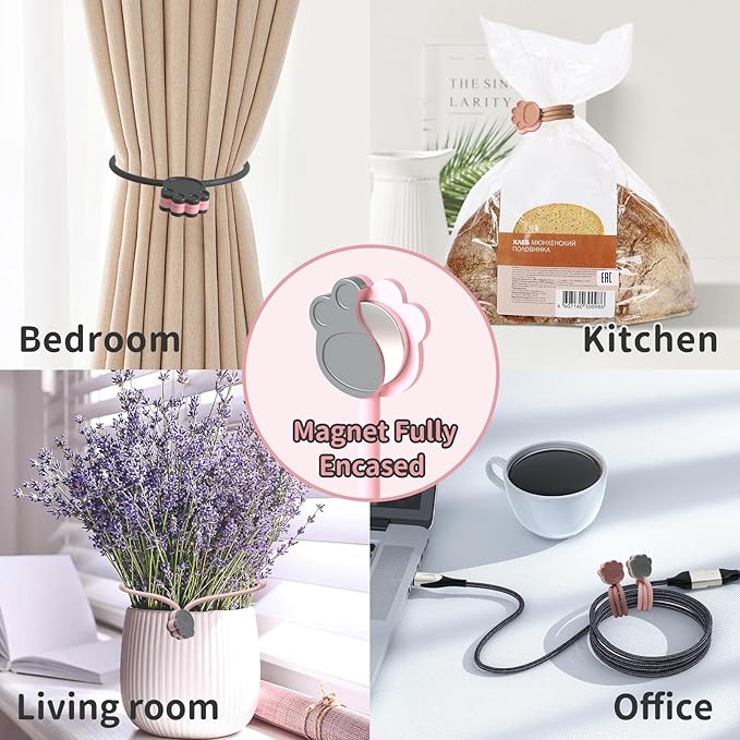SOOOEC Magnetic Cable Ties, 32 Pack 7.2" Magnetic Cord Organizer Cute Cat's Paw Design, Silicone Twist Ties with Strong Magnet for Bundling and Cable Management, Fridge Magnets.