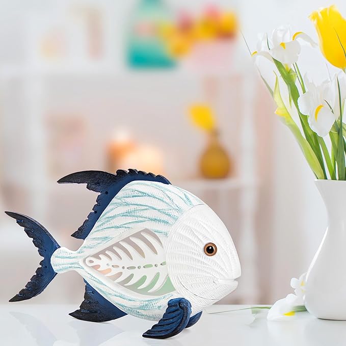 Leekung Coastal Fish Figurines for Home Decor,Resin Fish Statue for Beach Decoration,Sea Beach Coastal Decorations Themed,Table Desk Shelf Decor Statue for Bathroom Bedroom Office,Modern Decor Gifts