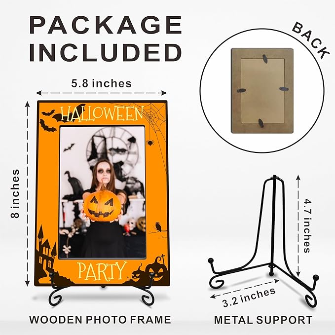 4X6 Halloween Picture Frame With Metal Stand - Dark Style, Black Print, Decoration Theme, Gift for Kids & Adults, Memorable Home Decor - A26