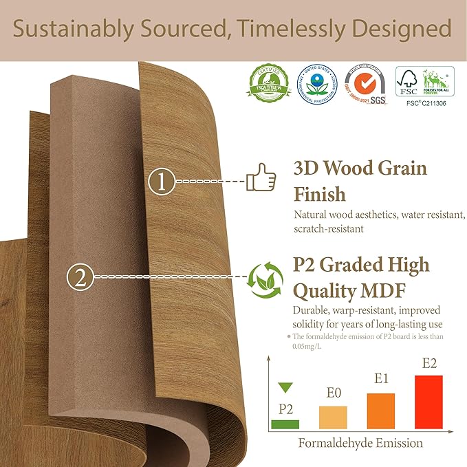 Yechen Fluted Nightstand with 20W Fast Charging Station - Modern Farmhouse Wood Night Stand with Storage Drawer & Shelf, Large Wide Bedside End Table for Bedroom with Curved Profile Base, Natural Oak