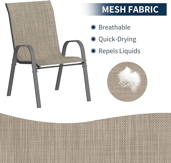 Amopatio Patio Chairs Set of 4, Outdoor Stackable Dining Chairs for All Weather, Breathable Garden Outdoor Furniture for Backyard Deck, Brown