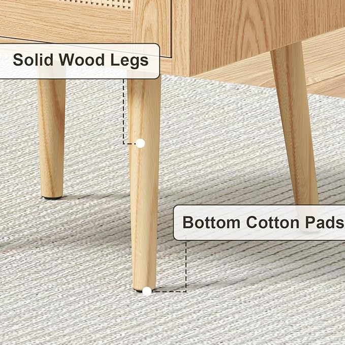 Night stand Set of 2, Bedside Tables with Charging Station, Rattan End Tables, Boho Bed Side Tables, Wood Nightstands set of 2 for Kids' Room Farmhouse Bedroom Living Room Dorm Sofa Couch (Natural)