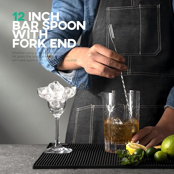 Homestia 3 Pcs Muddler for Cocktails Set, 10'' Muddler, 12'' Cocktail Spoon & 1 OZ/2 OZ Double Jigger Mixing Tool Set, Stainless Steel Silver Bar Tool Set for Beverages Drinks Mixing Home Bar