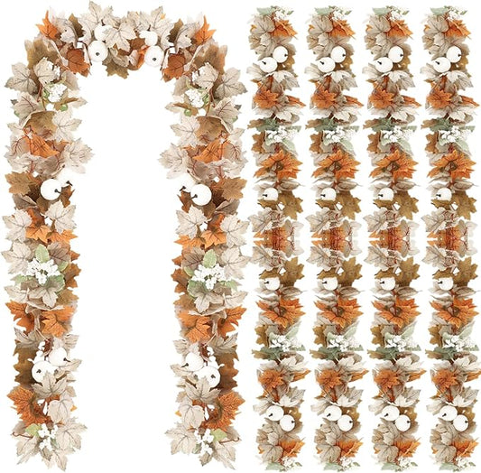 4 Pcs Fall Garland Fall Decor 9ft Autumn Maple Leaves Pumpkin Berry Garland Thanksgiving Halloween Mantle Fireplace Farmhouse Harvest Decorations for Home Mantle Fireplace Porch Table