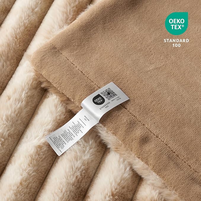 Cozy Bliss Faux Fur Throw Blanket for Couch, Cozy Warm Plush Striped Blanket for Sofa Bedroom Living Room, 108 * 90 Inches Tie-dye Kahki