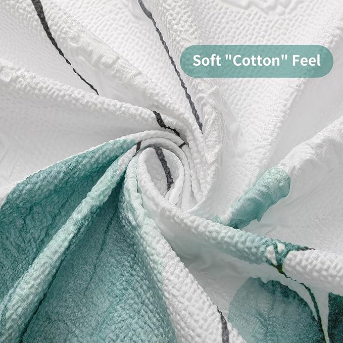 QiyI Watercolor Floral Shower Curtain, 3D Embossed Butterflies Teal Beige Flower Bathroom Curtain, Minimalist White Cloth Bath Curtains, Waterproof Fabric Textured Shower Curtain Set with Hooks, 72x72