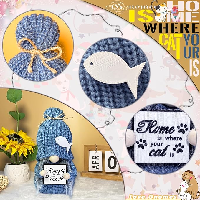 Cat Lover Gnome - Handmade Scandinavian Gnome Figurine - Home Decor for Cat Owners - Cute Pet-Themed Shelf & Mantel Decoration - Gift for Cat Lovers