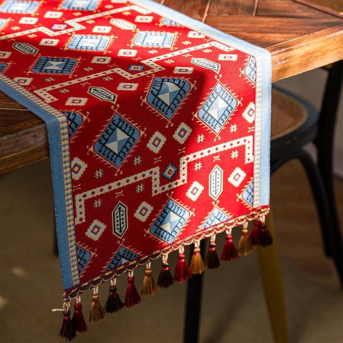 13×72 Inch Table Runner, Retro-Luxury Tassels Series for Kitchen Dining Table Holiday Decoration (Chipset)