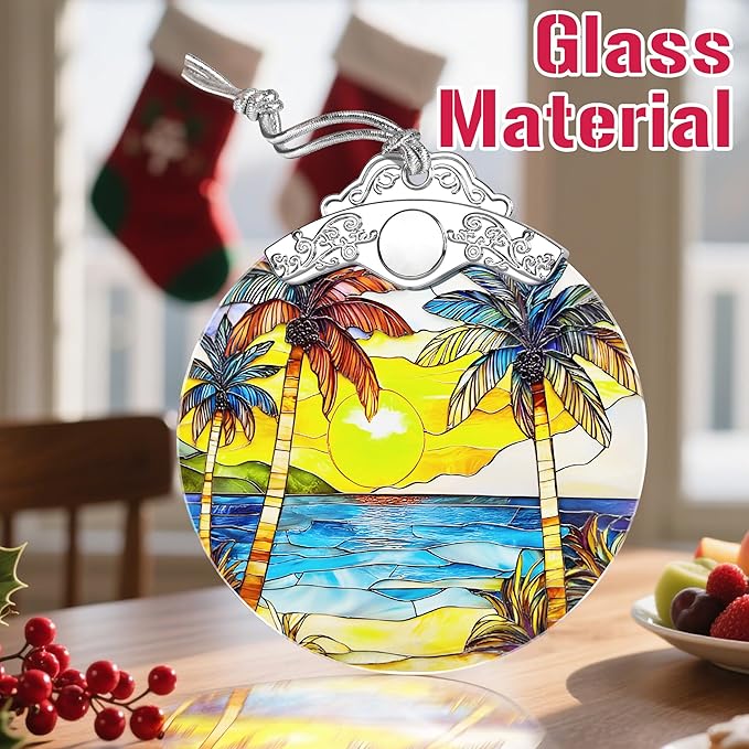 Christmas Ornaments: Stained Glass Ornament, Christmas Tree Ornament, Hanging Ornaments for Home Decor & Xmas Tree Decorations – Exquisite Holiday Decor, Gifts & Holiday Present - Beach Sunset