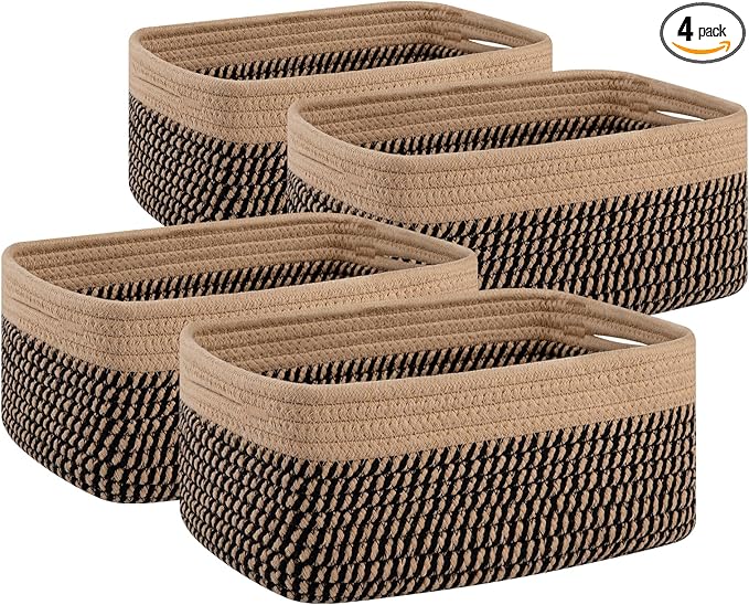 OIAHOMY 4 Pack Storage Baskets for Organizing, Small Bins for Shelves, Cute Decorative Storage Bins, Organizer Baskets for Gifts Empty, 11.8''Lx7.8''Wx4.7''H,Black/Yellow