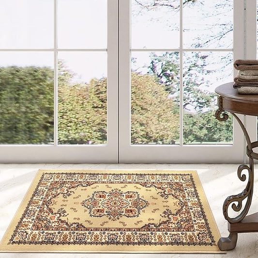 Antep Rugs Alfombras Oriental Traditional 2x4 Non-Skid (Non-Slip) Low Profile Pile Rubber Backing Kitchen Area Rugs (Beige, 2'3" x 4')