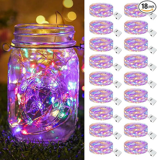 btfarm 18 Pack Fairy Lights Battery Operated [3 Modes], 7ft 20 Led Twinkle Lights String Lights Waterproof Bulk Small Mini Silver Wire for Mason Jars Vases Wedding Table Centerpiece, Multicolor