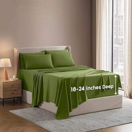 Nestl Extra Deep Twin Sheet Set - 4 Piece Breathable & Cooling Sheets - Hotel Luxury Bedding Set w/18-24 Inch Deep Pockets - Easy & Secure Fit - Super Soft, Wrinkle Free & Comfy - Calla Green
