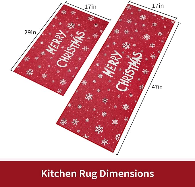 CAROMIO Kitchen Rugs and Mats Washable Non-Skid Kitchen Mats Christmas Decorative Runner Rugs Xmas Throw Floor Mats Runner for Kitchen Laundry Sink, 17"x29"+17"x47"