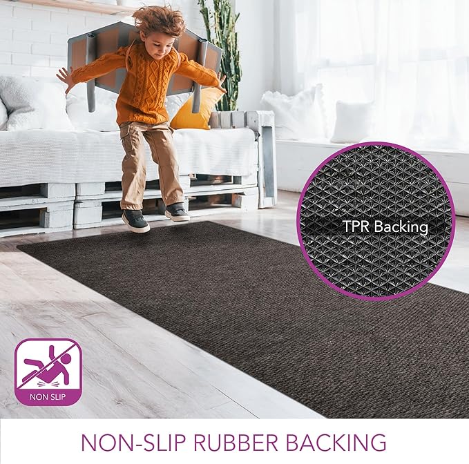 iCustomRug Hallway Runner Rug – 3x18ft Brown, Indoor/Outdoor, Non-Slip Rubber Backing, Low-Profile All-Weather Carpet, Non-Shedding & Easy Care, Entryway Mat Ideal for High Traffic Areas