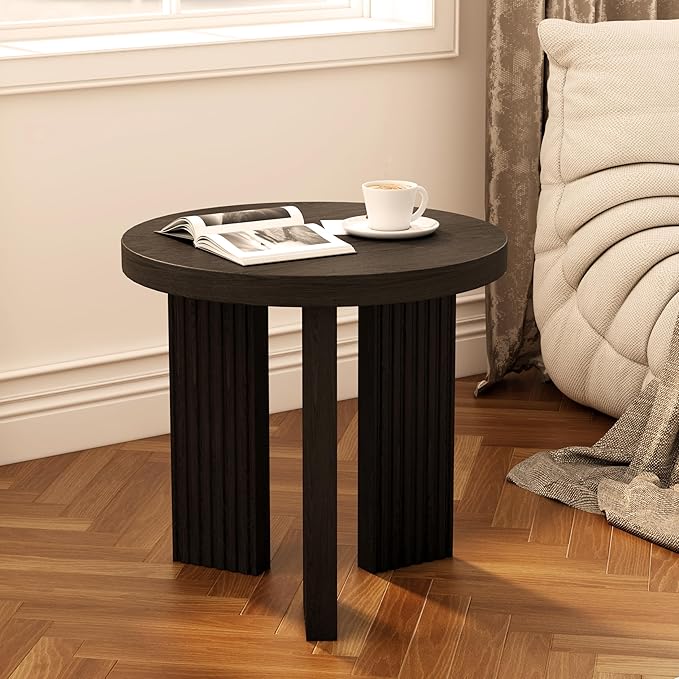 Small Round Side Table, 17.52" Coffee Table with Smooth Thick Mesa, Circle End Table with X Shaped Stable Legs, Accent Tea Table for Living Room, Office, Black