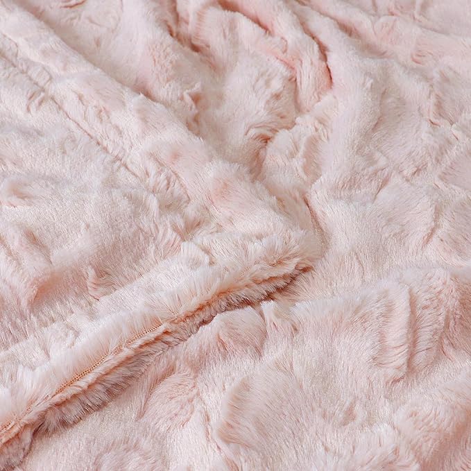 TOONOW Faux Fur Luxury Throw Blanket,Double Side Soft Fluffy Shaggy Fuzzy Blanket for Couch Sofa Bed (Mauve Morn, Queen Size)