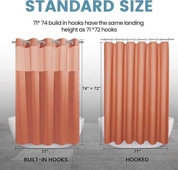 Coral Hotel Shower Curtain with Detachable Liner - 230GSM Waffle Textured,Hotel Grade,Spa Like Bath Curtain,71W x 74H