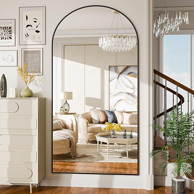 SUNQUEEN 81"x41" Floor Mirror Full Length, Oversized Arched Full Length Mirror with Stand, Full Body Mirrors for Bedroom Living Room or Cloakroom Black