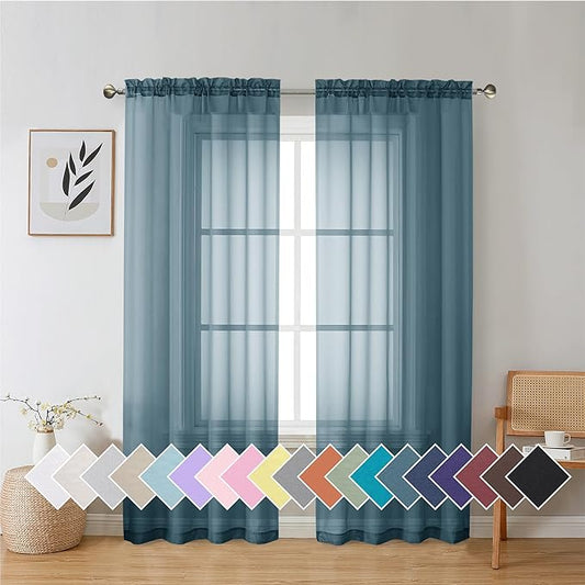 Aiyufeng Dusty Blue Sheer Curtains 72 Inch Length 2 Panels Set, Light Filtering Airy Rod Pocket Dusty Blue Window Curtain Treatment Drapes for Kitchen Bedroom Living, Each 42Wx72L Inches