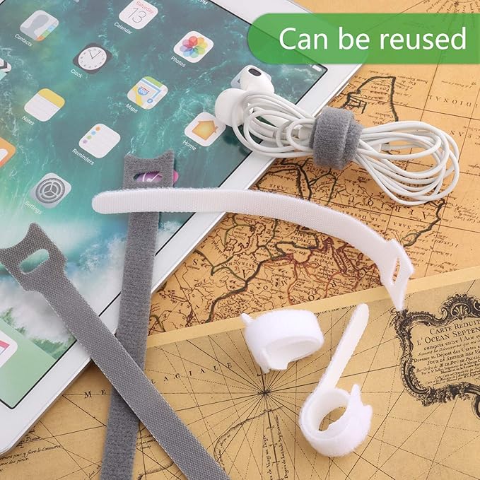 Pasow 60pcs Fastening Microfiber Cloth Cable Ties Wire Management (6/7/8 Inch, White)