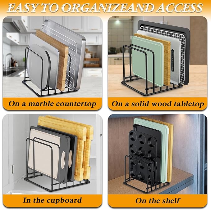 5-Tier Dish Rack & Cutting Board Organizer – 5-Tier Metal Rack for Cutting Boards, Bakeware, Trays – Space-Saving Kitchen Storage, Rust-Resistant Dish Organizer for Cabinets, Countertops & Pantry